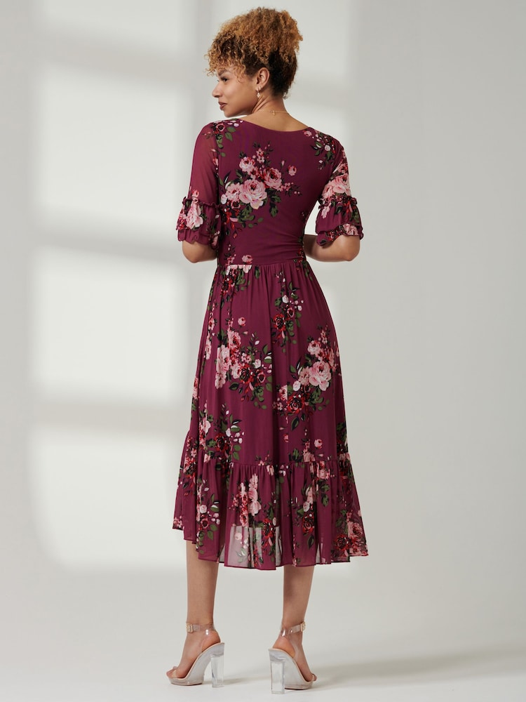 Jolie Moi Purple Tiered Hem Midi Mesh Dress - Image 2 of 6