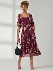 Jolie Moi Purple Tiered Hem Midi Mesh Dress - Image 5 of 6