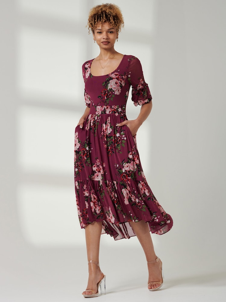 Jolie Moi Purple Tiered Hem Midi Mesh Dress - Image 6 of 6