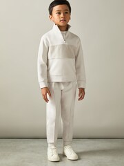 Reiss Taupe Selin 13-14 yrs Slim Fit Half-Zip Funnel Neck Velour Sweatshirt - Image 2 of 4