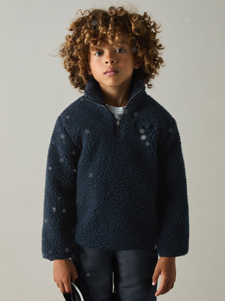 Reiss Navy Dalton Logo Embroidered Fleece Sweatshirt - Image 1 of 1