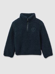 Reiss Navy Dalton Logo Embroidered Fleece Sweatshirt - Image 2 of 4