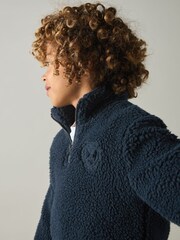 Reiss Navy Dalton Logo Embroidered Fleece Sweatshirt - Image 3 of 4