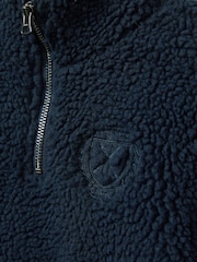 Reiss Navy Dalton Logo Embroidered Fleece Sweatshirt - Image 4 of 4