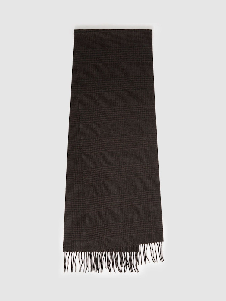 Reiss Brown/Black Sanders Wool and Cashmere Prince of Wales Check Scarf - Image 1 of 4