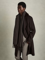Reiss Brown/Black Sanders Wool and Cashmere Prince of Wales Check Scarf - Image 2 of 4