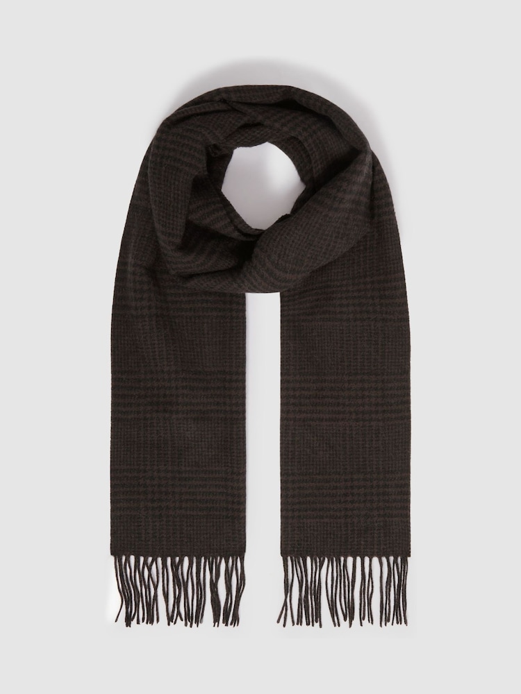Reiss Brown/Black Sanders Wool and Cashmere Prince of Wales Check Scarf - Image 3 of 4