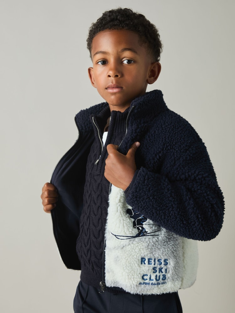 Reiss Blue Alwin 3-9 yrs Ski Landscape Fleece Jacket - Image 1 of 4