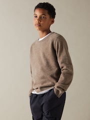 Reiss Brown Melange Cloud 9-13 yrs Wool Blend Crew Neck Jumper - Image 1 of 4