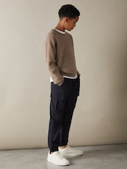 Reiss Brown Melange Cloud 9-13 yrs Wool Blend Crew Neck Jumper - Image 3 of 4