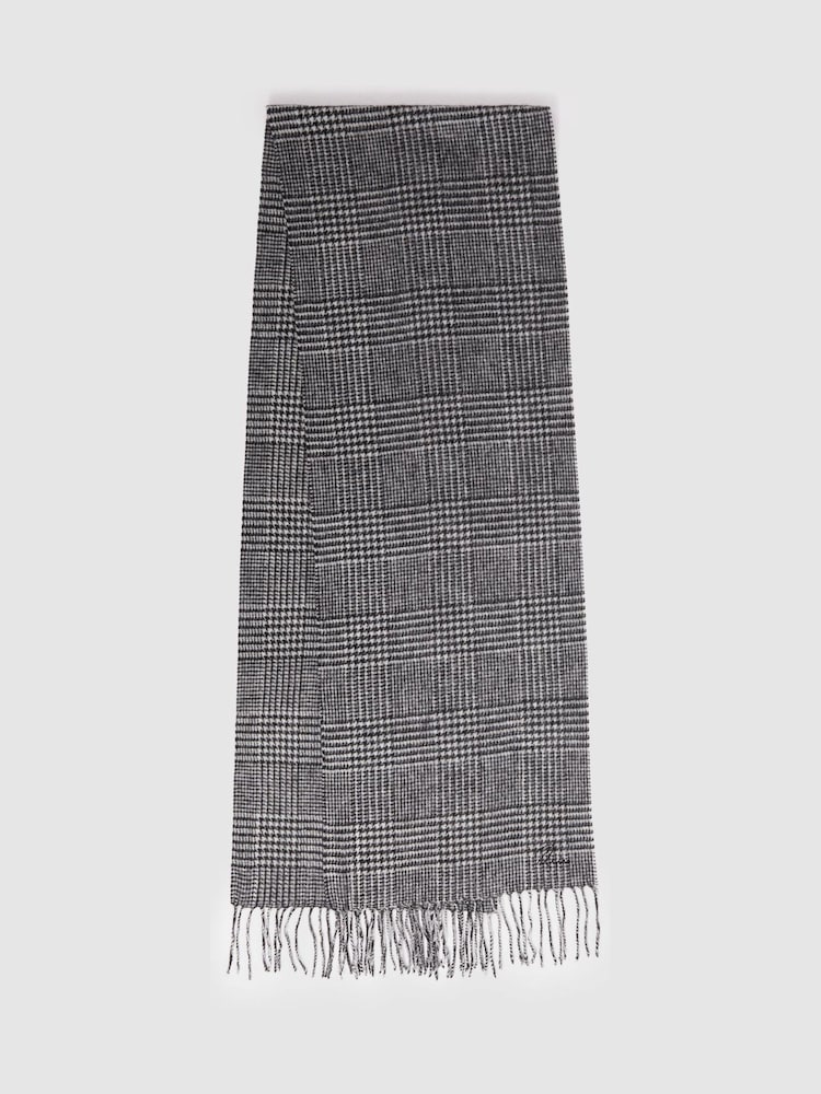 Reiss Black/White Sanders Wool and Cashmere Prince of Wales Check Scarf - Image 1 of 4