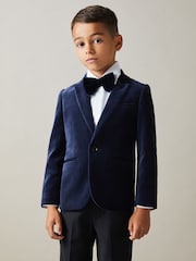Reiss Baltic Blue Apsara 3-9 yrs Velvet Single Breasted Blazer - Image 1 of 4