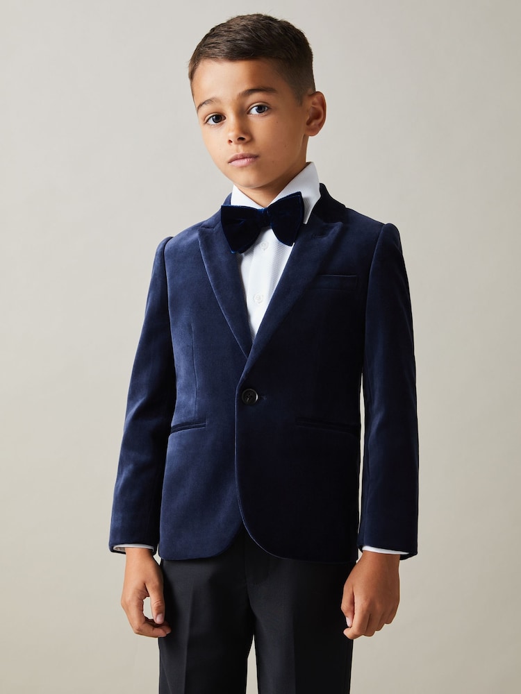 Reiss Baltic Blue Apsara 3-9 yrs Velvet Single Breasted Blazer - Image 1 of 4