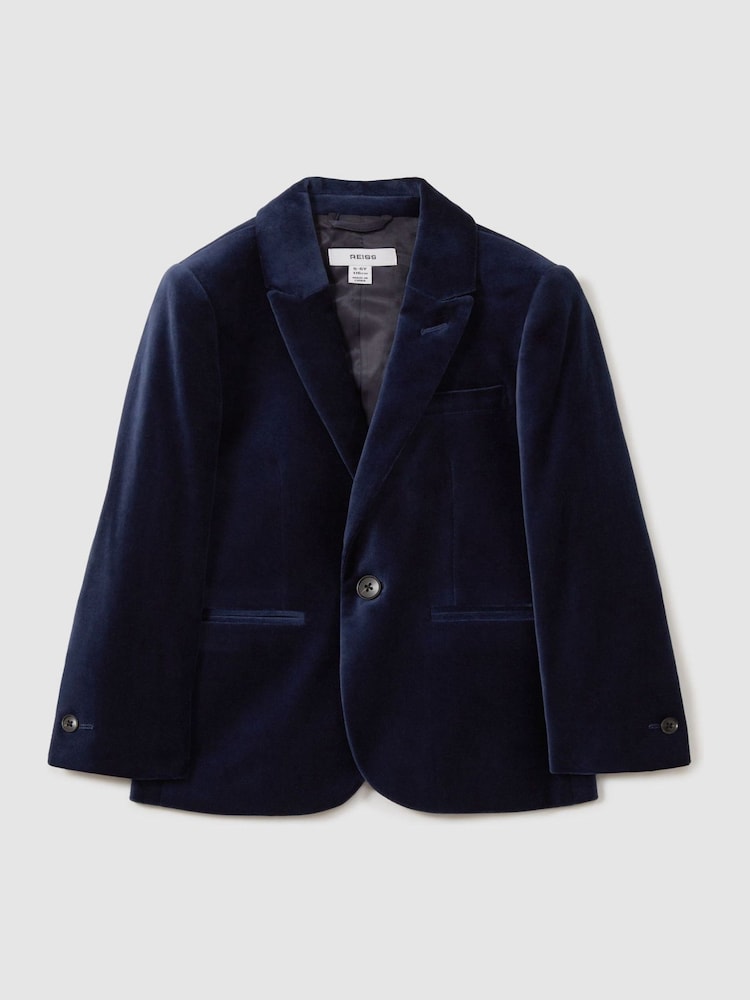 Reiss Baltic Blue Apsara 3-9 yrs Velvet Single Breasted Blazer - Image 2 of 4