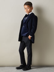 Reiss Baltic Blue Apsara 3-9 yrs Velvet Single Breasted Blazer - Image 3 of 4