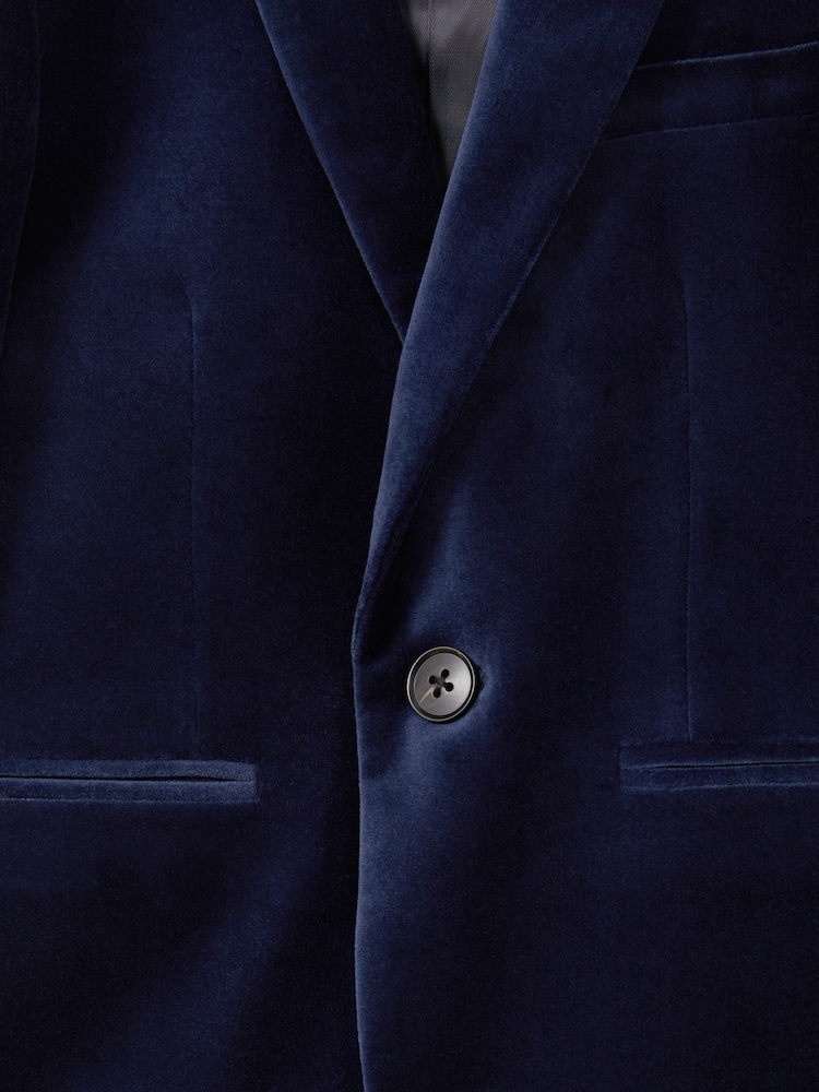 Reiss Baltic Blue Apsara 3-9 yrs Velvet Single Breasted Blazer - Image 4 of 4