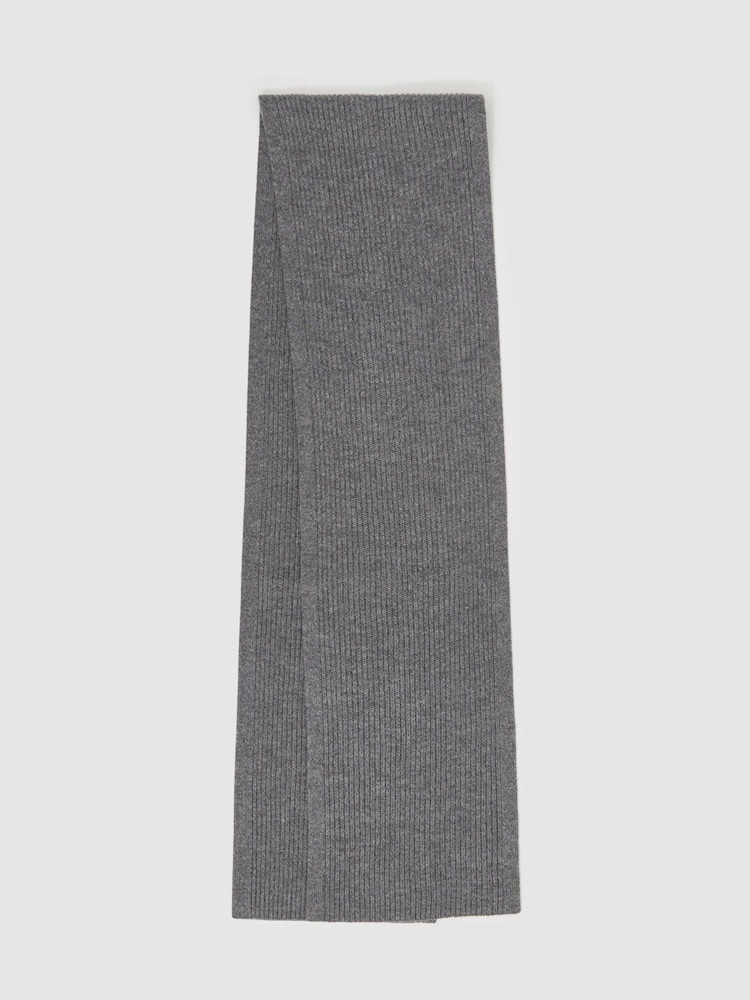 Gris melange medio - Bufanda acanalada de merino Chesterfield de Reiss - Imagen 1 de 4