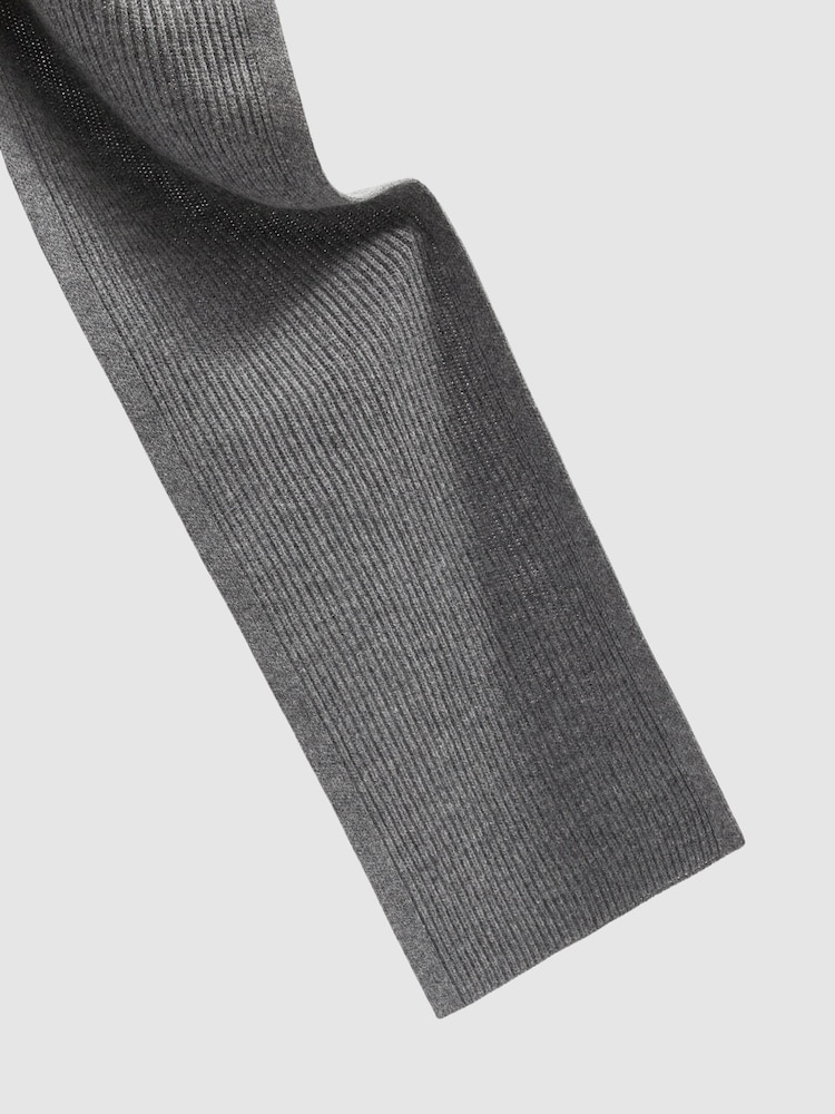 Gris melange medio - Bufanda acanalada de merino Chesterfield de Reiss - Imagen 4 de 4