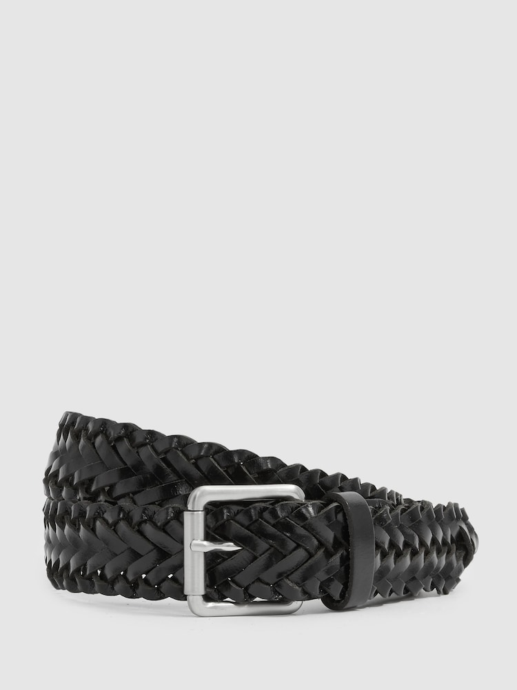 Reiss Black Carlton Woven Leather Belt - Image 1 of 4