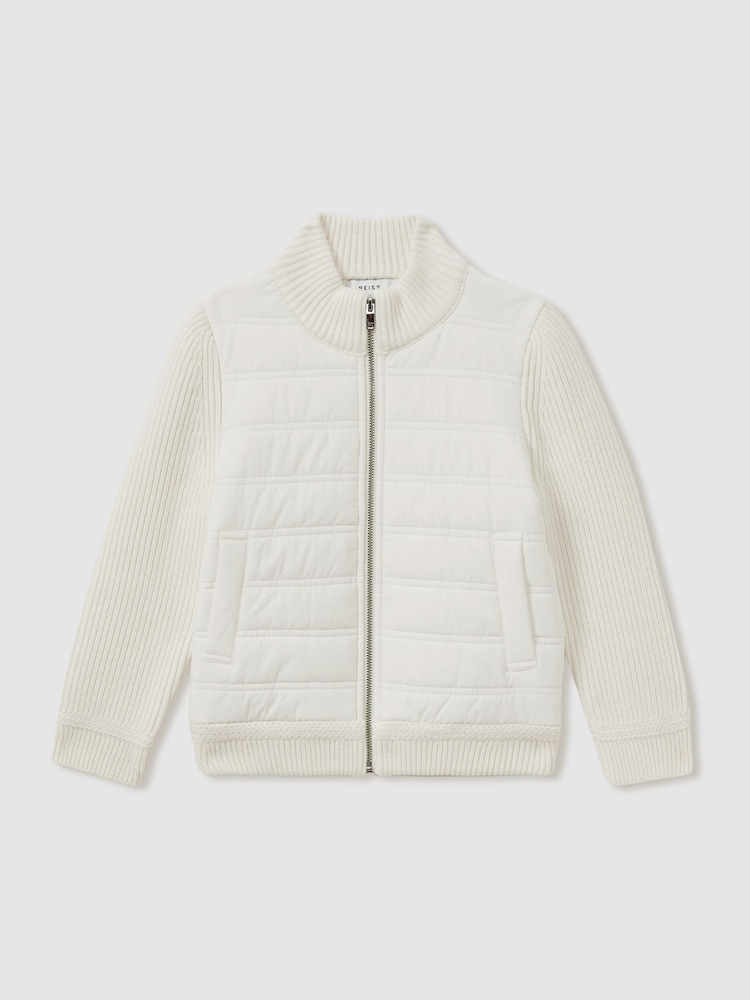 Reiss Off White Southend Hybrid Quilt and Knit Zip-Through Jacket - Image 2 of 4