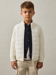 Reiss Off White Southend Hybrid Quilt and Knit Zip-Through Jacket - Image 3 of 4