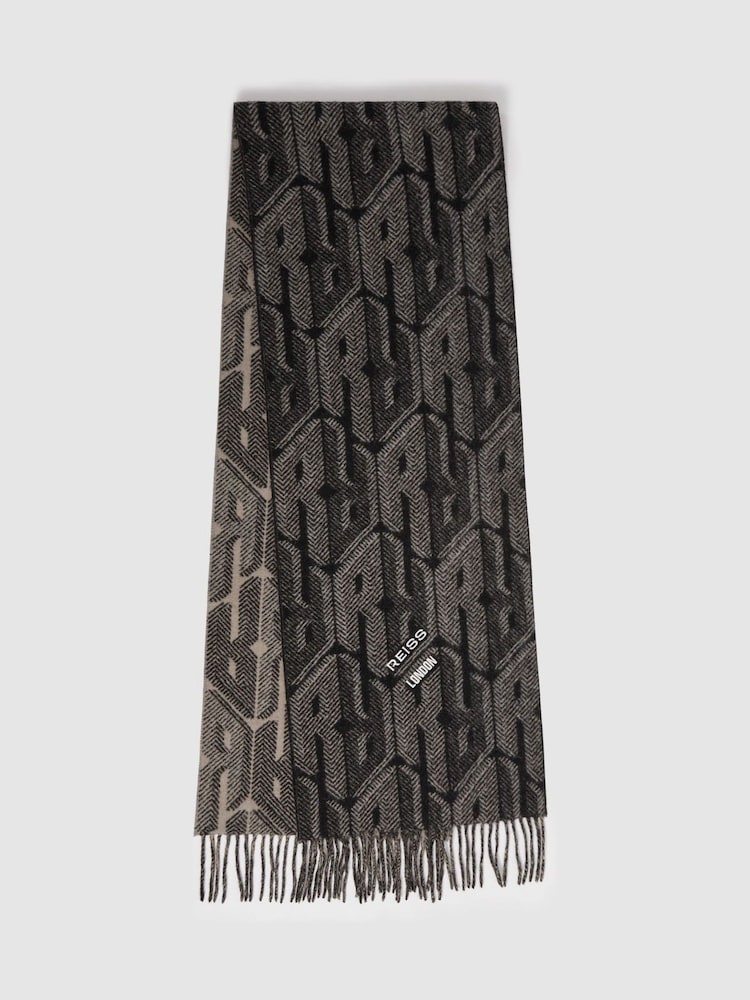 Reiss Vincent Wool and Cashmere Jacquard Scarf - Imagen 1 de 5