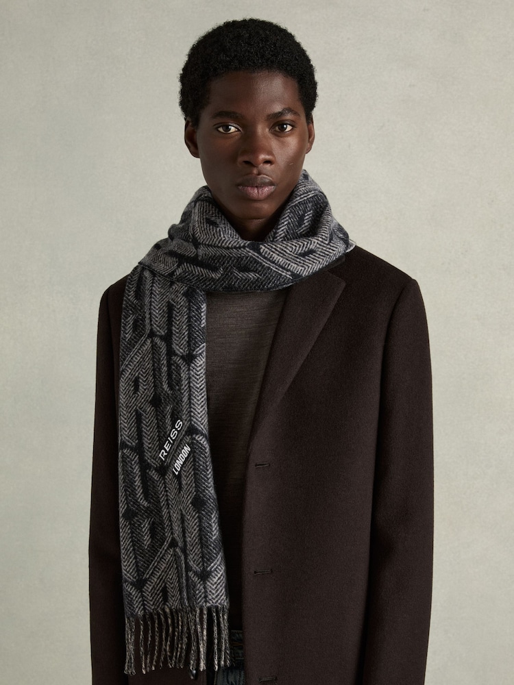 Reiss Vincent Wool and Cashmere Jacquard Scarf - Imagen 2 de 5