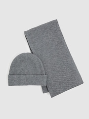 Reiss Chesterfield Merino Wool Ribbed Scarf And Beanie Set - Imagen 1 de 7