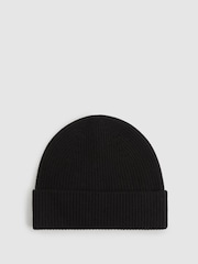 Reiss Black Chesterfield Merino Wool Ribbed Scarf And Beanie Set - Image 5 of 6
