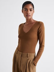 Reiss Chocolate Maeve Atelier Knitted Silk-Blend Top - Image 1 of 5