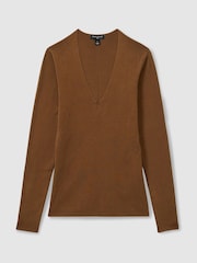 Reiss Chocolate Maeve Atelier Knitted Silk-Blend Top - Image 2 of 5