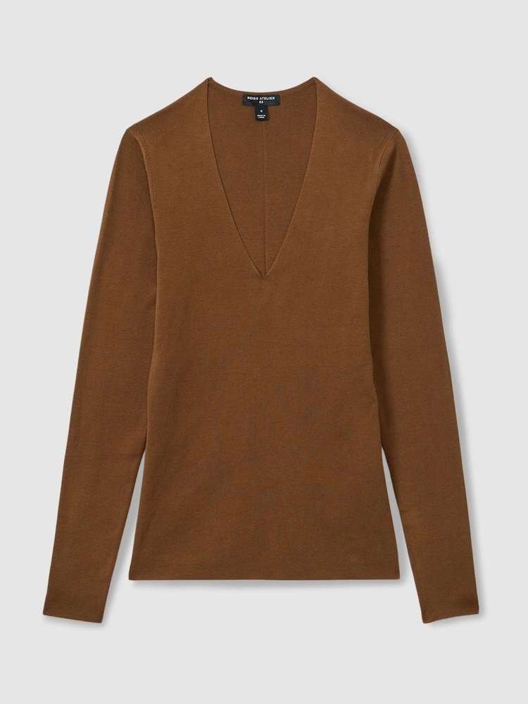 Reiss Chocolate Maeve Atelier Knitted Silk-Blend Top - Image 2 of 5