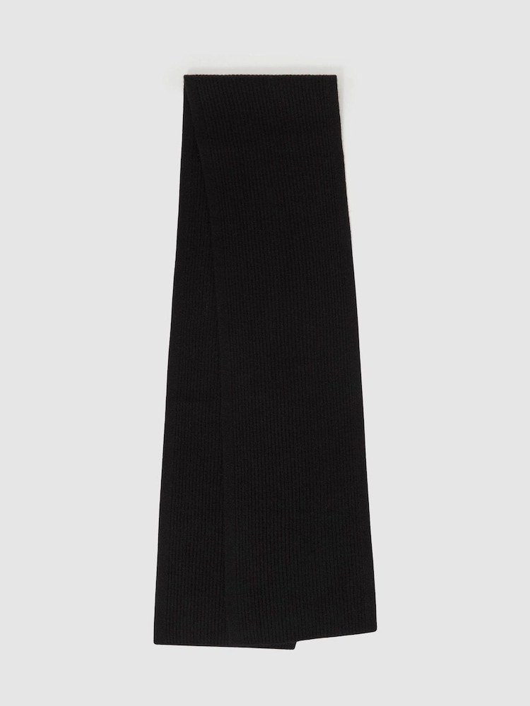 Negro - Reiss Chesterfield Ribbed Merino Scarf - Imagen 1 de 4