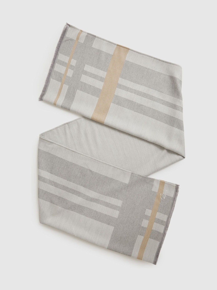 Gris - Reiss Cara Logo Embroidered Checked Scarf - Imagen 1 de 5