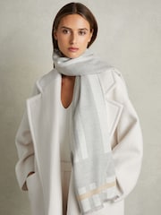 Gris - Reiss Cara Logo Embroidered Checked Scarf - Imagen 2 de 5