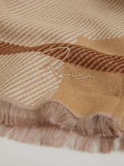 Camel - Reiss Cara Logo Embroidered Checked Scarf - Imagen 4 de 5