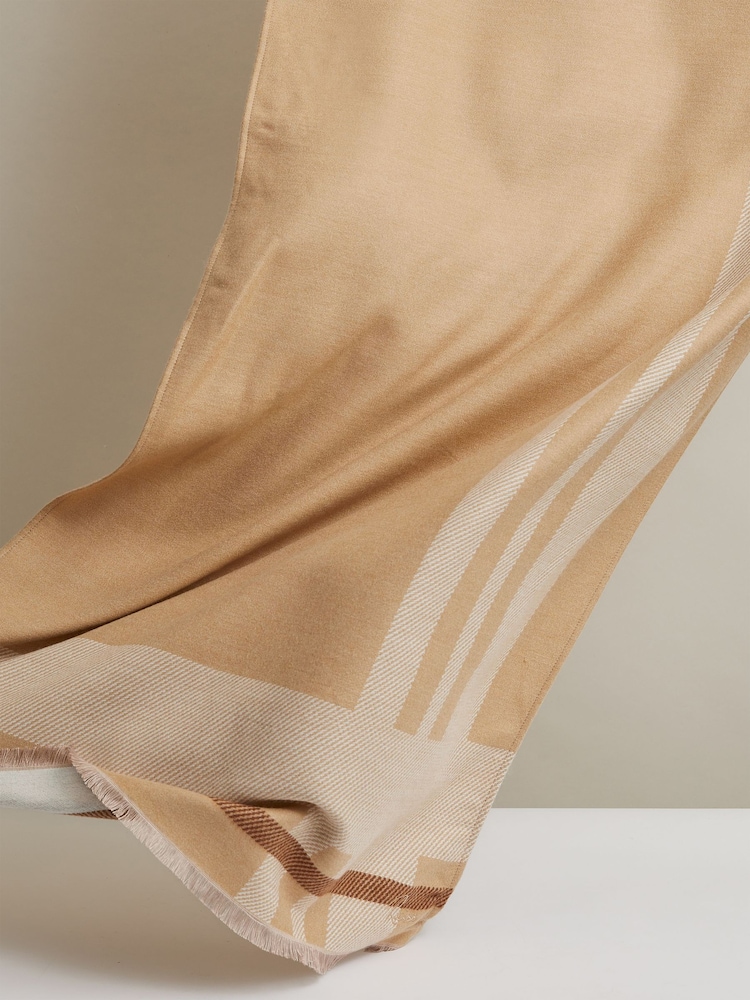 Camel - Reiss Cara Logo Embroidered Checked Scarf - Imagen 5 de 5