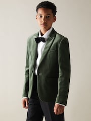 Reiss Sage Green Apsara 9-13 yrs Velvet Single Breasted Blazer - Image 1 of 3