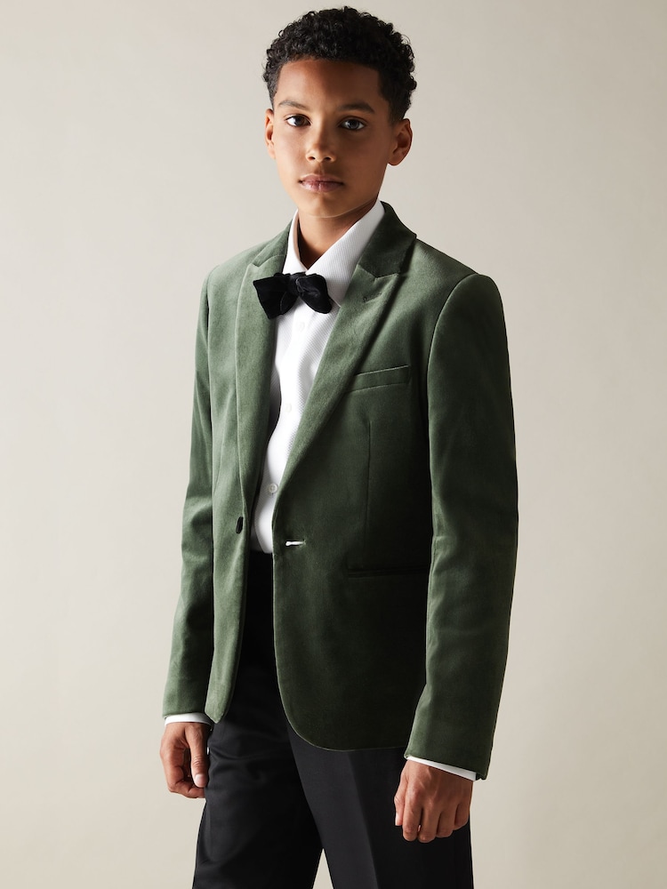Reiss Sage Green Apsara 9-13 yrs Velvet Single Breasted Blazer - Image 1 of 3