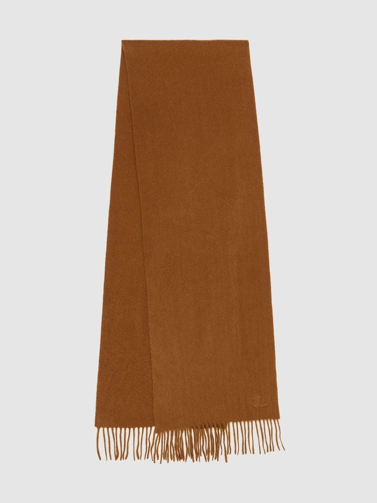 Reiss Tobacco Picton Wool and Cashmere Scarf - Image 1 of 4 Reiss Tobacco Picton Wool and Cashmere Scarf - Image 1 of 4