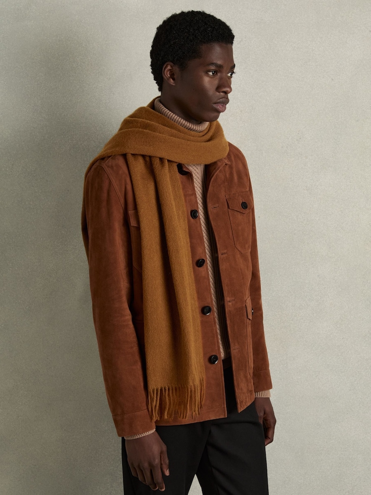 Reiss Tobacco Picton Wool and Cashmere Scarf - Image 2 of 4 Reiss Tobacco Picton Wool and Cashmere Scarf - Image 2 of 4