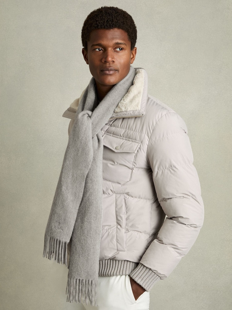 Reiss Light Grey Picton Wool and Cashmere Scarf - Image 2 of 5 Reiss Light Grey Picton Wool and Cashmere Scarf - Image 2 of 5