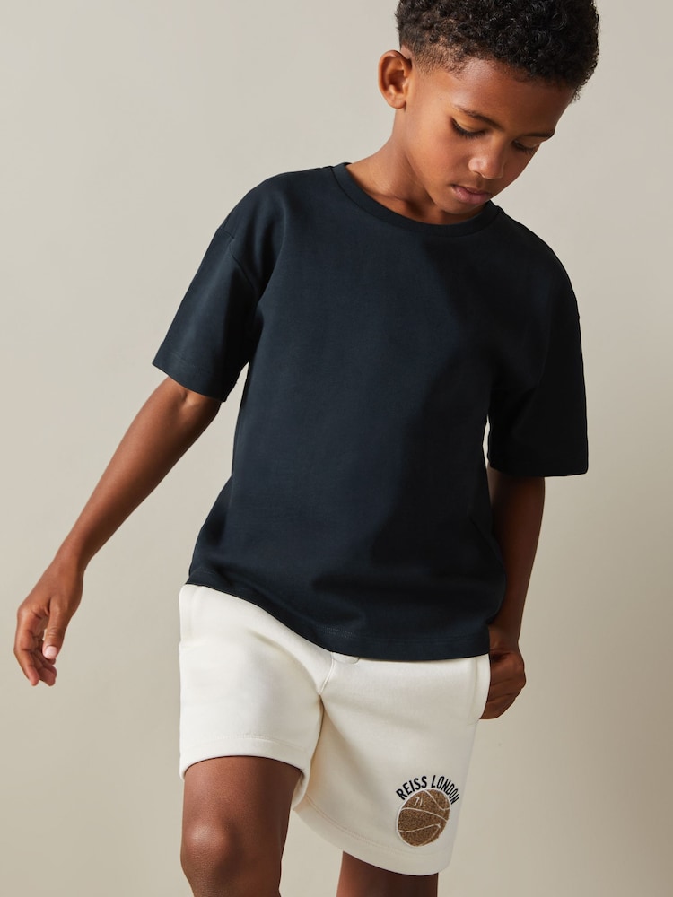 Reiss Washed Navy Selby 9-13 yrs Oversized Cotton Crew Neck T-Shirt - Image 1 of 4