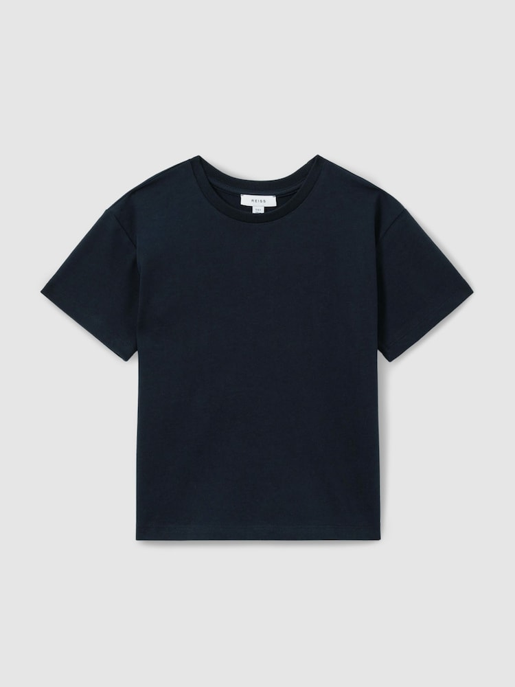 Reiss Washed Navy Selby 9-13 yrs Oversized Cotton Crew Neck T-Shirt - Image 2 of 4