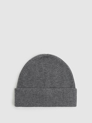 Reiss Mid Grey Melange Chaise Merino Wool Ribbed Beanie Hat - Image 1 of 4