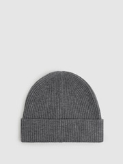 Reiss Mid Grey Melange Chaise Merino Wool Ribbed Beanie Hat - Image 4 of 4