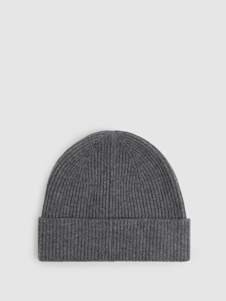 Reiss Mid Grey Melange Chaise Merino Wool Ribbed Beanie Hat - Image 4 of 4