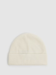 Reiss Off White Chaise Merino Wool Ribbed Beanie Hat - Image 1 of 4