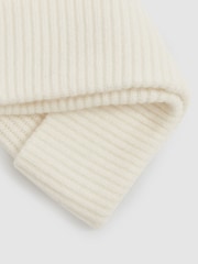 Reiss Off White Chaise Merino Wool Ribbed Beanie Hat - Image 3 of 4