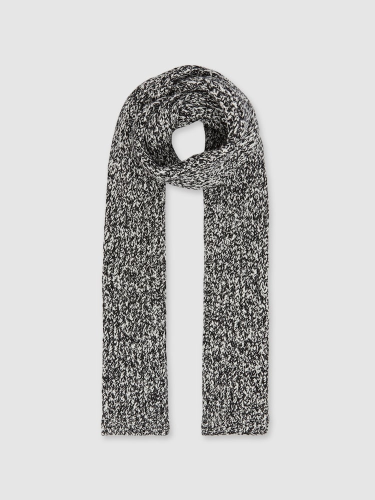 Reiss Black/White Kallie Cotton-Wool Ribbed Mouliné Scarf - Image 3 of 5